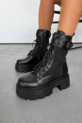 LEONNA Chunky Buckle Ankle Boots - Beige - 4