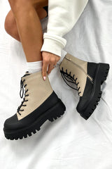 LEVEL UP Chunky Lace Up Ankle Boots - Beige - 8