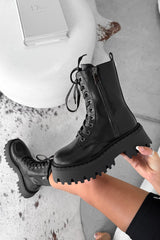 LEXUS Chunky Platform Zip Ankle Boots - Black PU