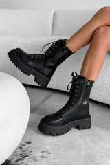 LEXUS Chunky Platform Zip Ankle Boots - Black PU - 3