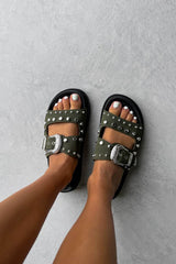 4/5 LIBERTY Chunky Studded Western Buckle Sandals - Multi - 5