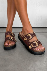 LILA Chunky Studded Buckle Sandals - Black - 3