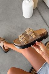 LILA Chunky Studded Buckle Sandals - Beige