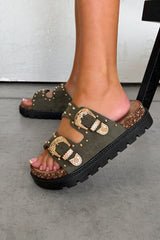 LILA Chunky Studded Buckle Sandals - Beige - 2