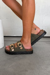 LILA Chunky Studded Buckle Sandals - Beige - 3