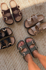 LILA Chunky Studded Buckle Sandals - Khaki - 2