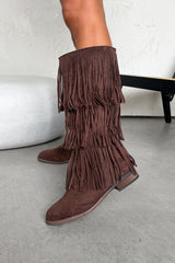 LIVVY Western Fringe Tassel Cowboy Boots - Brown - 1