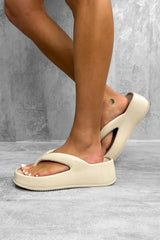 LIZZIE Chunky Toe Post Sandals - Beige - 1