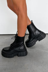 LOCK UP Chunky Platform Military Boots - Black PU - 3