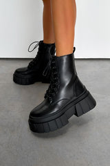 LOCK UP Chunky Platform Military Boots - Black PU - 2