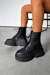 LOCK UP Chunky Platform Military Boots - Black PU - 1