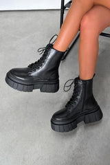 LOCK UP Chunky Platform Military Boots - Black PU - 4