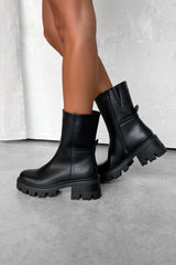 LOLA Chunky Platform Ankle Boots - Black PU