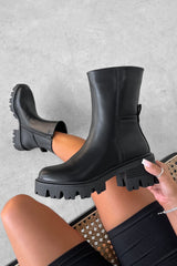 LOLA Chunky Platform Ankle Boots - Black PU