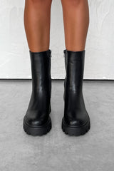 LOLA Chunky Platform Ankle Boots - Black PU