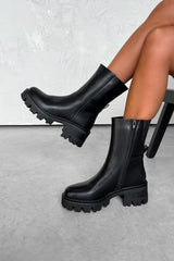 LOLA Chunky Platform Ankle Boots - Black PU