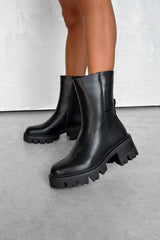 LOLA Chunky Platform Ankle Boots - Black PU