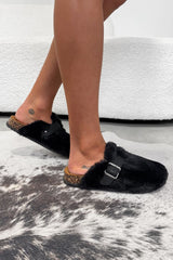 LOLA Faux Fur Outdoor Slipper Clog - Black - 1