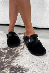 LOLA Faux Fur Outdoor Slipper Clog - Black - 3