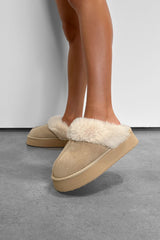 LUCIA Mini Platform Ankle Slippers - Beige - 1