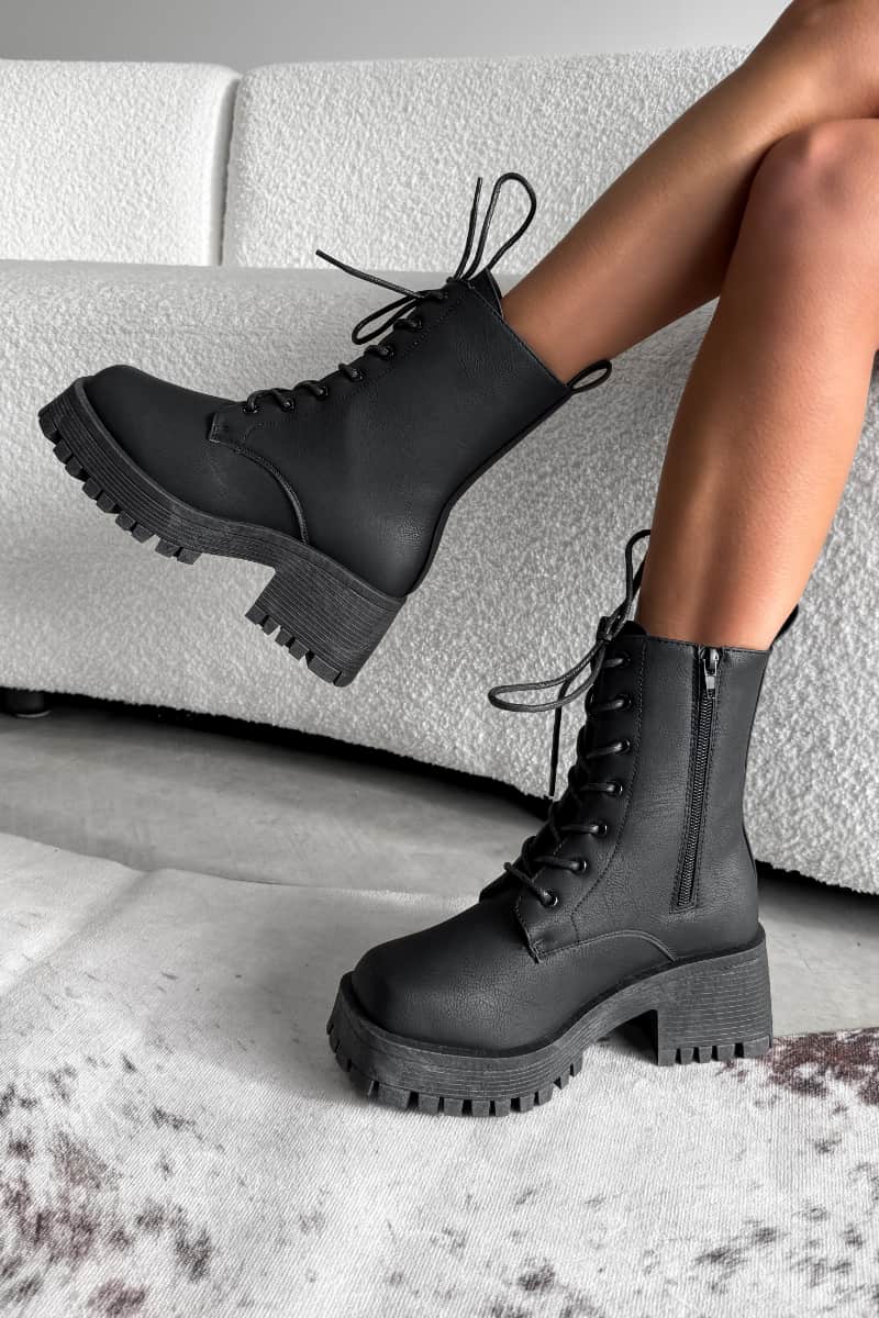 LUNA Chunky Platform Ankle Boots - Black - 3