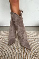MABEL Fold Over Cowboy Western Boots - Taupe Suede - 2
