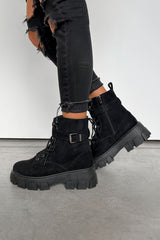 MACY Chunky Platform Ankle Boots - Black Suede - 1