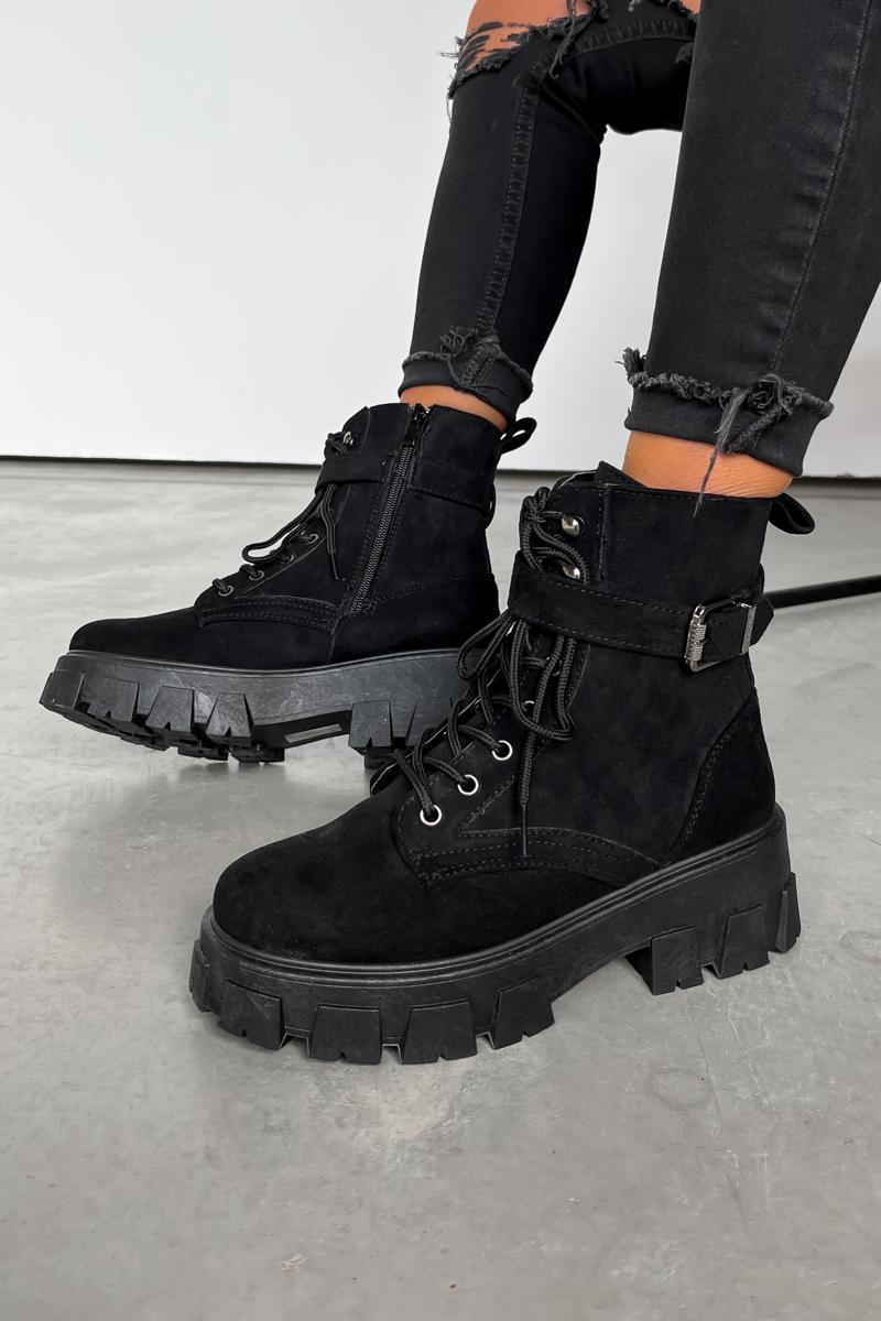 MACY Chunky Platform Ankle Boots Black Suede – AJ VOYAGE