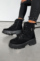 MACY Chunky Platform Ankle Boots - Black Suede
