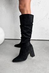 MADDIE Knee High Black Suede Slouch - Black
