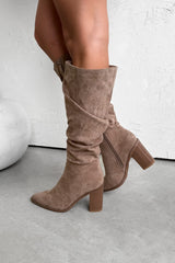 MADDIE Knee High Black Suede Slouch - Taupe - 3