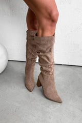 MADDIE Knee High Black Suede Slouch - Taupe - 1