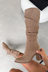 MADDIE Knee High Black Suede Slouch - Taupe - 2