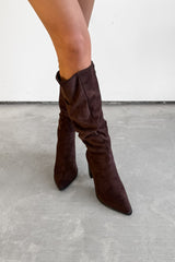 MADDIE Knee High Black Suede Slouch - Brown - 1