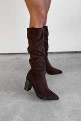 MADDIE Knee High Black Suede Slouch - Brown - 2