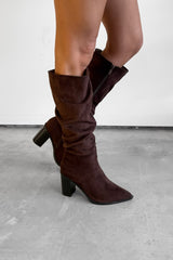 MADDIE Knee High Black Suede Slouch - Brown - 4