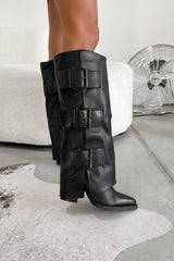 MAEDA Knee High Buckle Boots - Black PU - 4