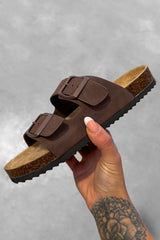 MAI Chunky Buckle Cork Sandals - Brown