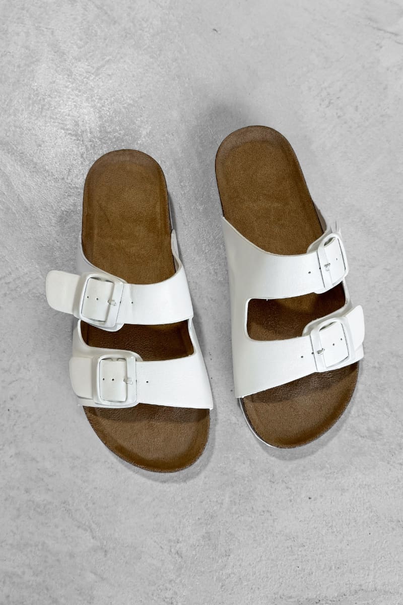 AYSHA Chunky Buckle Cork Sandals - White