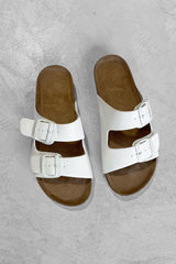 AYSHA Chunky Buckle Cork Sandals - White