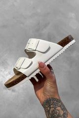 AYSHA Chunky Buckle Cork Sandals - White - 1