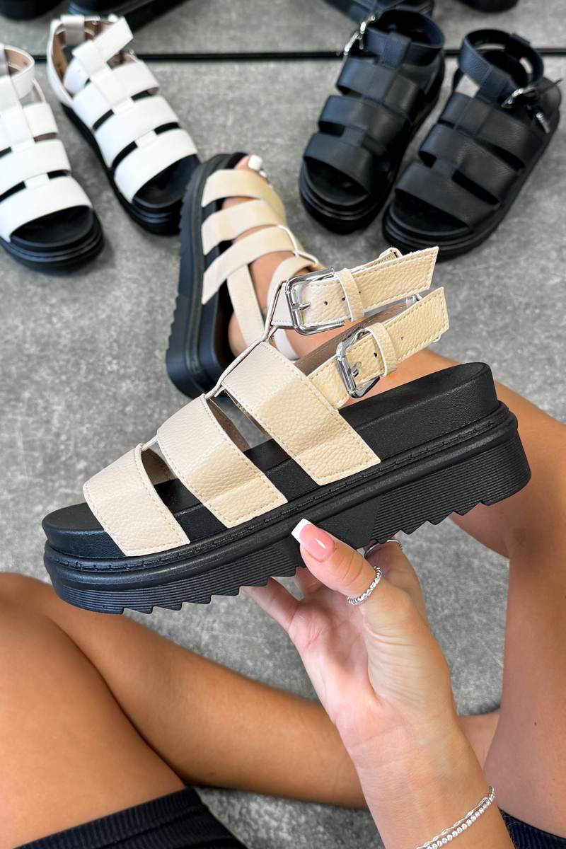 MAKE ME Chunky Gladiator Sandals Beige – AJ VOYAGE