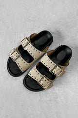 MALIA Chunky Eyelet Slider Sandals - Taupe-1