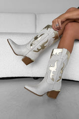 MARRI Western Cowboy Boots - Beige