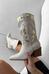 MARRI Western Cowboy Boots - Beige - 1