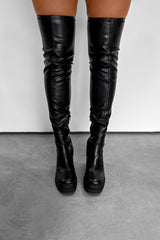 MARS Chunky Over Knee Stretch Boots - Black PU - 1