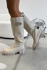 MAYA Chunky Buckle Rain Boots - Beige - 1