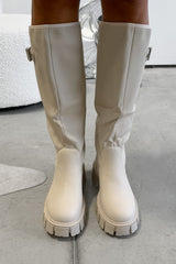 MAYA Chunky Buckle Rain Boots - Beige