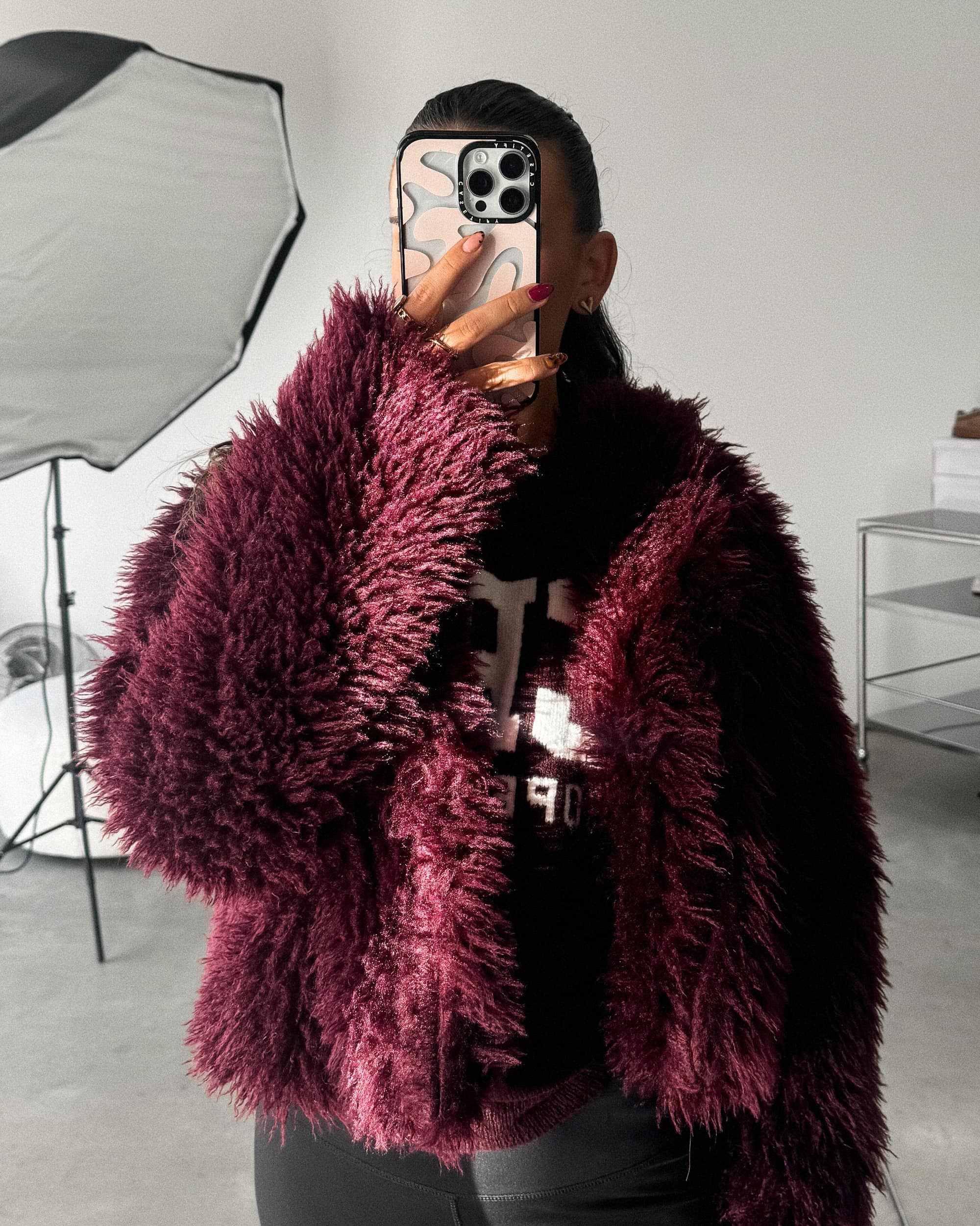 MAYA Burgundy Short Faux Fur Jacket AJ VOYAGE