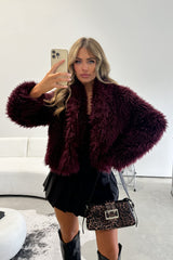 MAYA Burgundy Short Faux Fur Jacket - 4